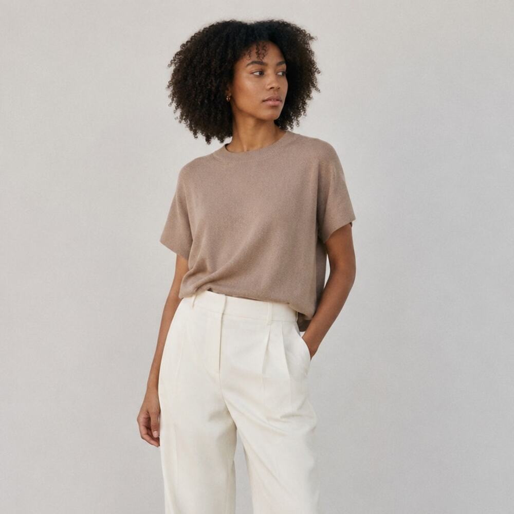 Weekend MaxMara Knit Short Sleeve Top Womens Tan Round Neck